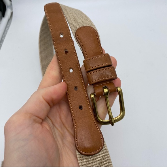 Coach Natural Tan Linen & Leather Belt 30" 3810 Brass Buckle Women Waist Luxury - Picture 4 of 5